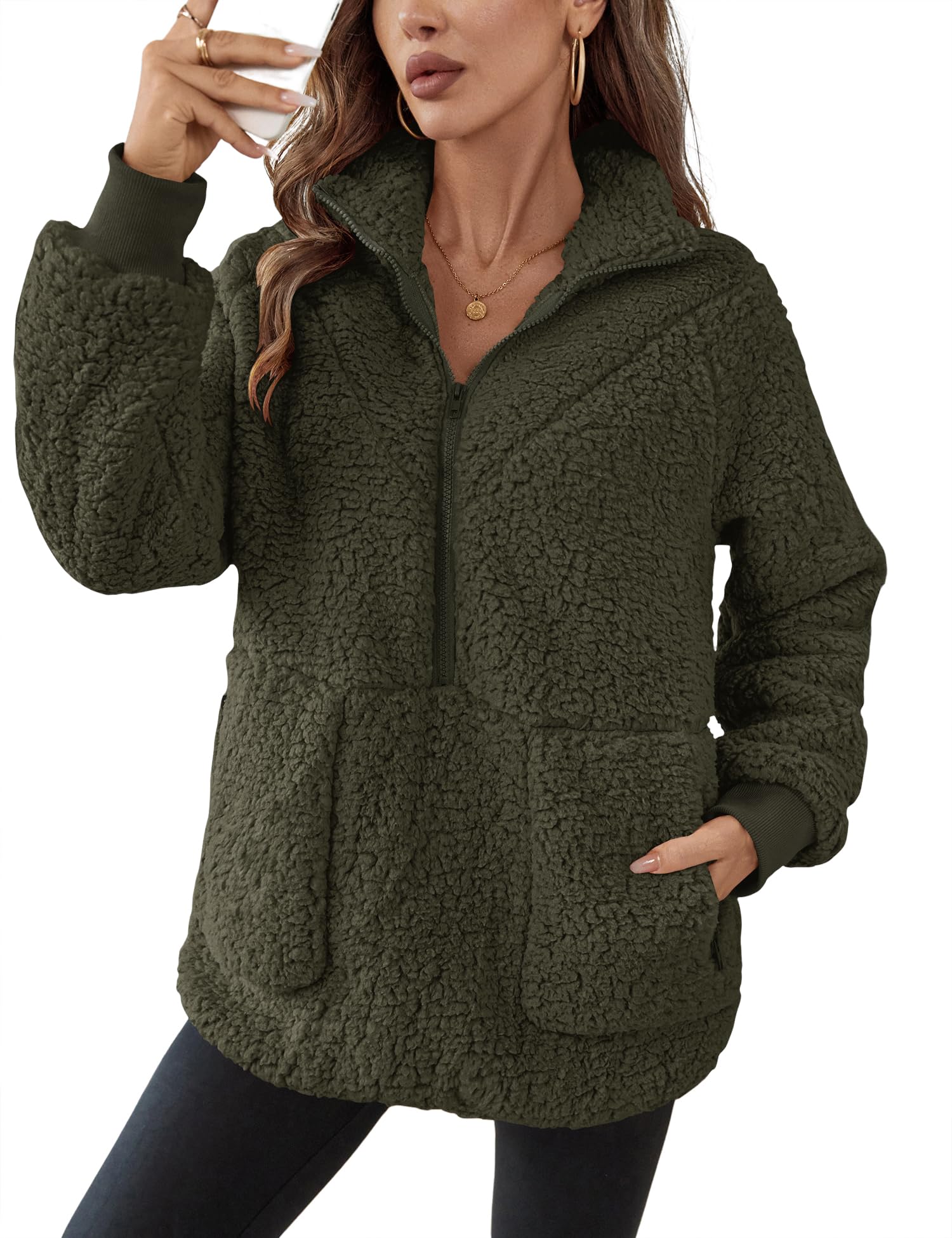 Jaqueta Pulôver De Lã Rapbin, Moletom Sherpa Feminino, Verde, S