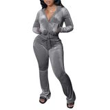 Moletons De Veludo Outfit Yeshire Para Mulheres Com Capuz Com Zíper Cinza