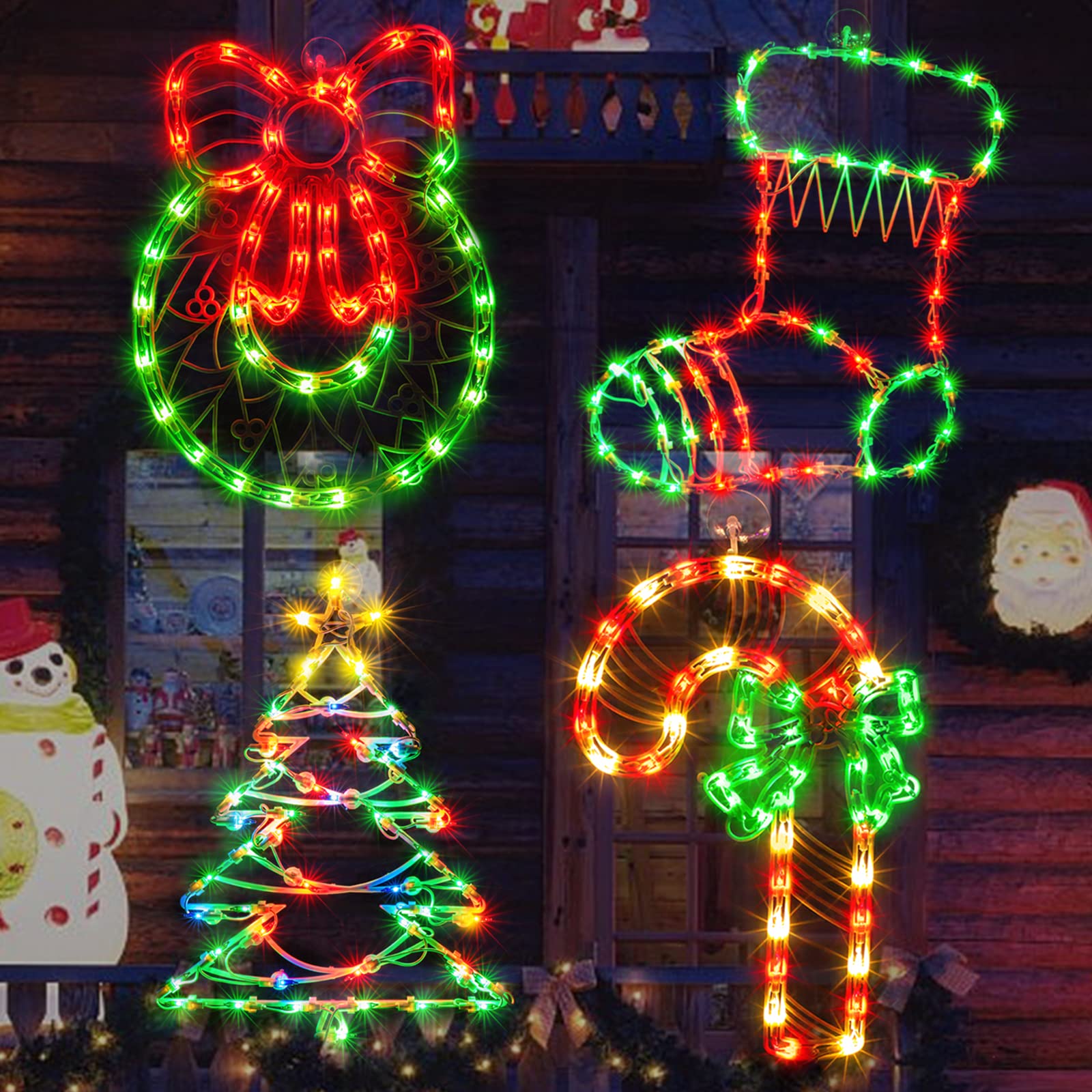 Luzes De Silhueta De Janela De Natal Glownova 200l 19", Pacote Com 4