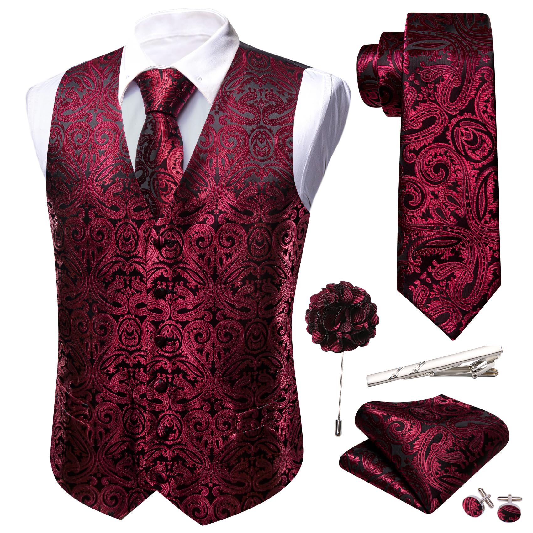 Conjunto Formal De Colete Masculino Barry.wang Paisley Jacquard Silk Tie
