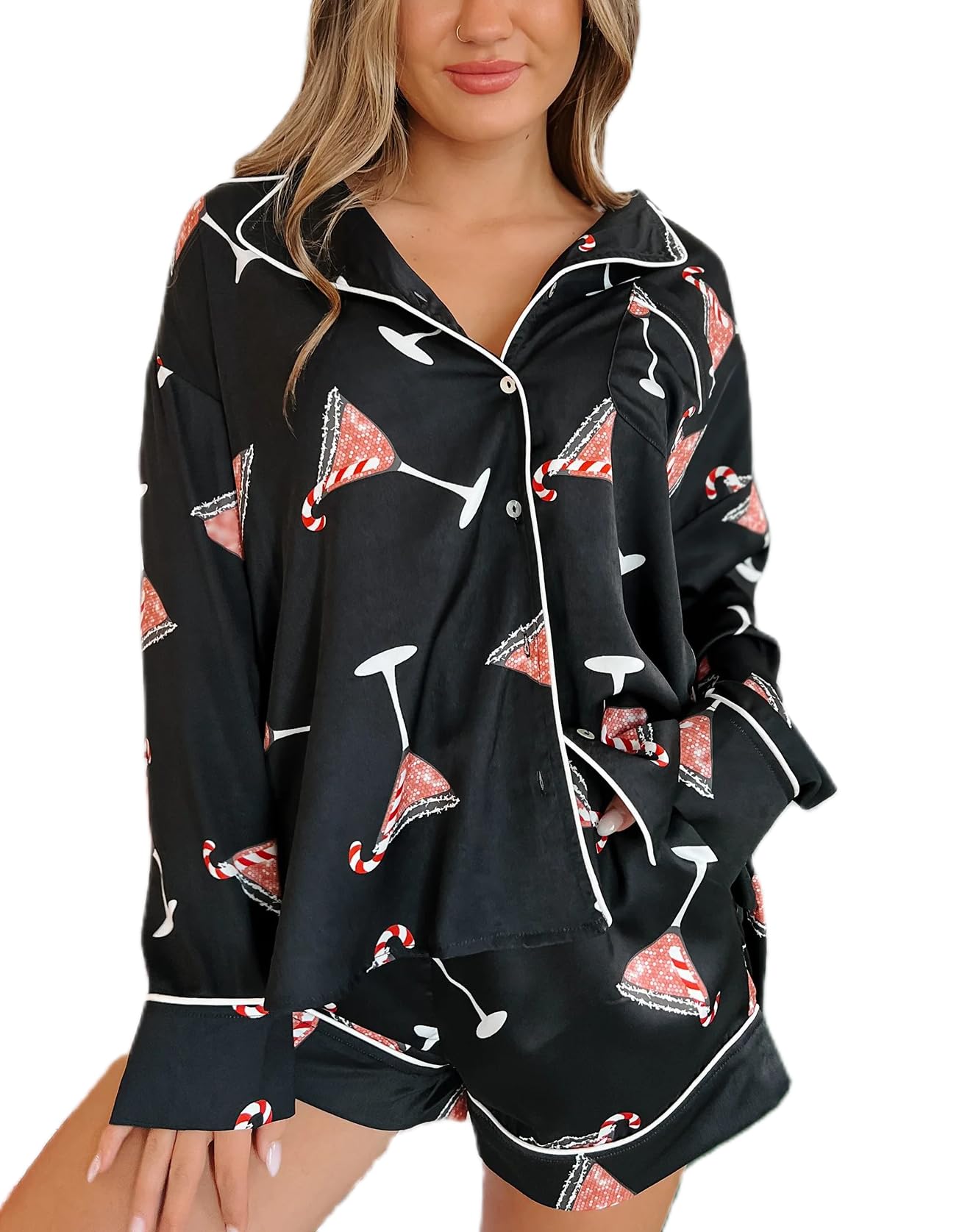 Conjunto De Pijama Seyurigaoka Christmas Papai Noel Feminino Preto