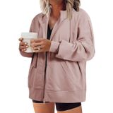Moletom Feminino Com Capuz Eytino, Tamanho Grande, Zíper, Manga Comprida, 5x Rosa