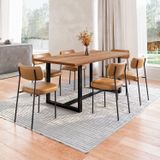 Conjunto Mesa De Jantar Rústica Madeira Maciça Com 6 Cadeiras Mona Marrom/preto