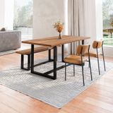 Conjunto Mesa De Jantar Rústica E Banco De Madeira Maciça Com Cadeiras Mona Marrom/preto
