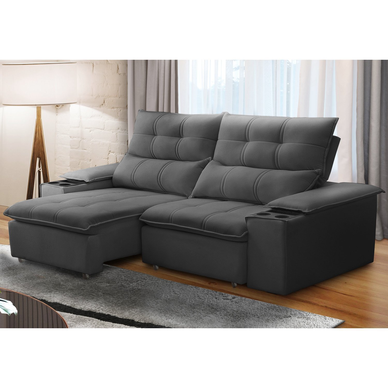 Sofá Retrátil E Reclinável 3 Lugares 210cm Com Porta Copos E Objetos Bulgária