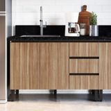 Balcão Para Pia De Cozinha 2 Portas 3 Gavetas 120cm Fumê Com Montana
