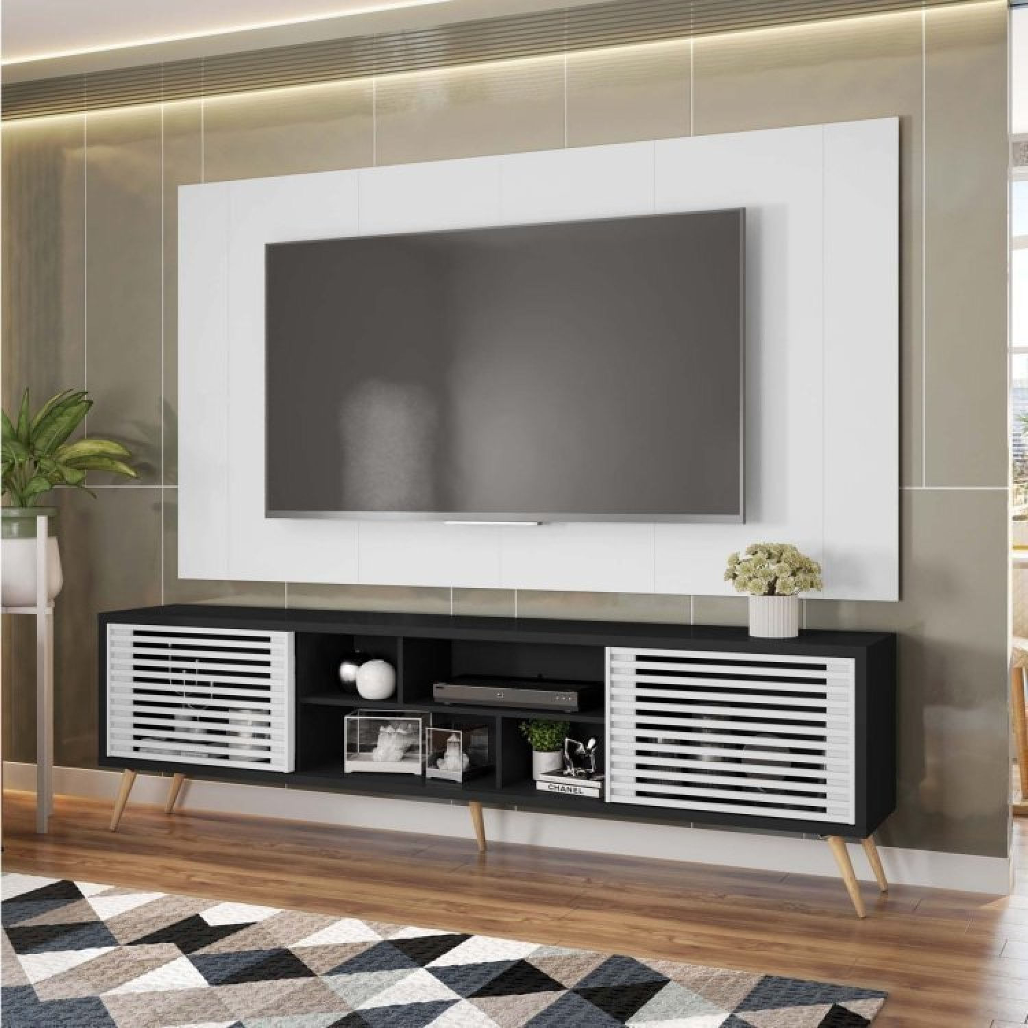 Rack Com Painel Tv Até 82 Polegadas Porta Ripada Multiverso