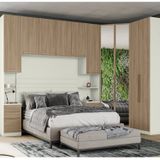 Quarto Modulado Completo Solteiro 5 Peças 10 Portas 6 Gavetas Seletto Areia Hp/jequitibá