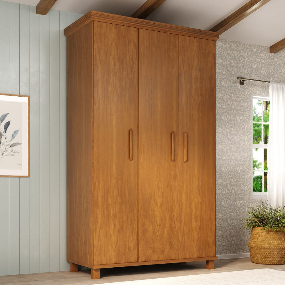 Guarda Roupa Solteiro 3 Portas Em Madeira Maciça Com Pés Ibiza Móveis Nathalia