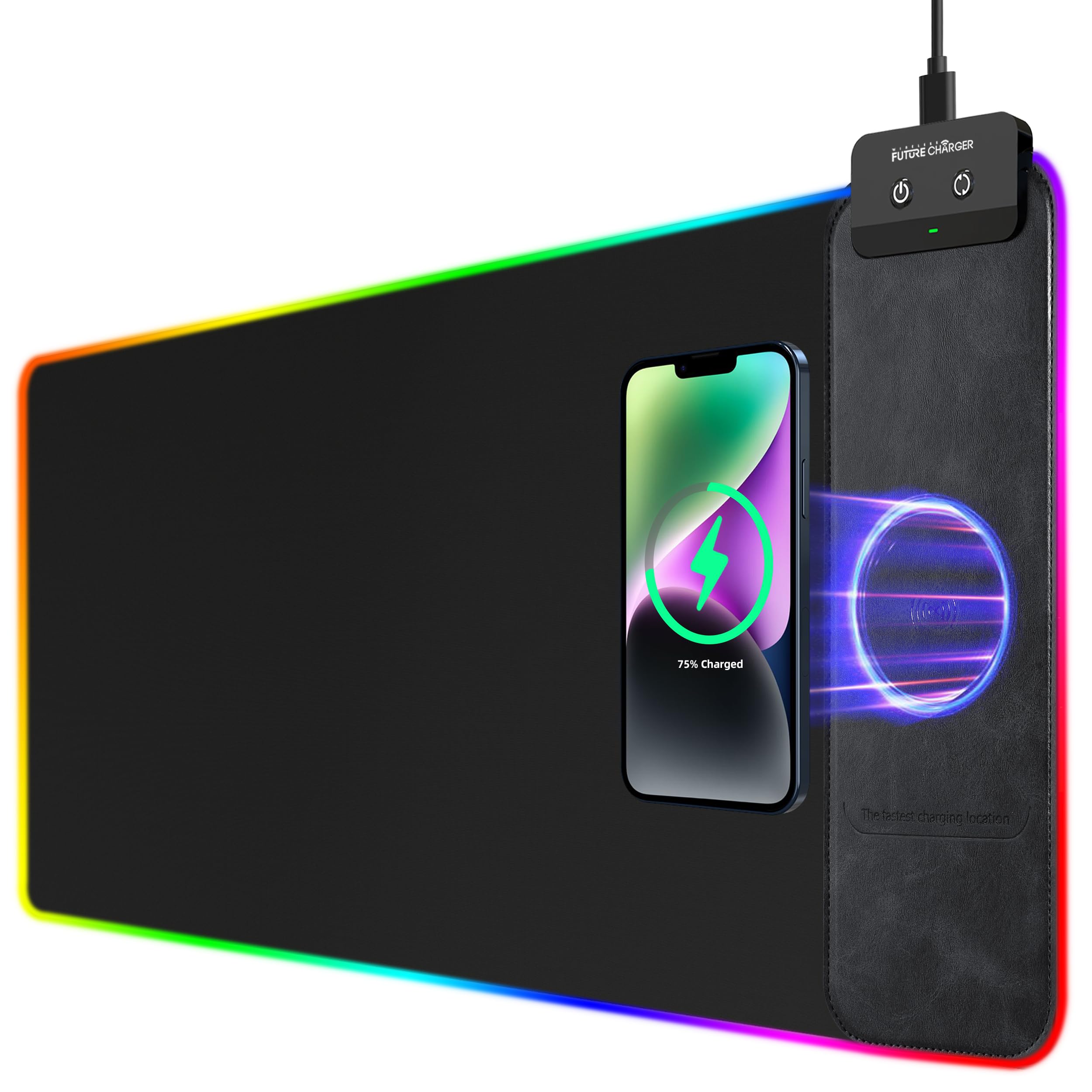 Mouse Pad Para Jogos Com Carregamento Sem Fio De 10 W Rgb 31,5 X 11,8 Polegadas Preto