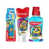 Kit Colgate Minions Creme Dental 100g + Exanguante Bucal 250ml + Escova Dental 2un