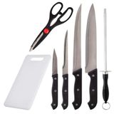 Jogo De Facas Faqueiro 7 Peças Aço Inox Churrasco Cozinha Com Tábua