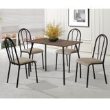 Conjunto Sala De Jantar Mesa 100x60cm Com 4 Cadeiras Flora Aço Nobre Móveis Preto/marrom/bege