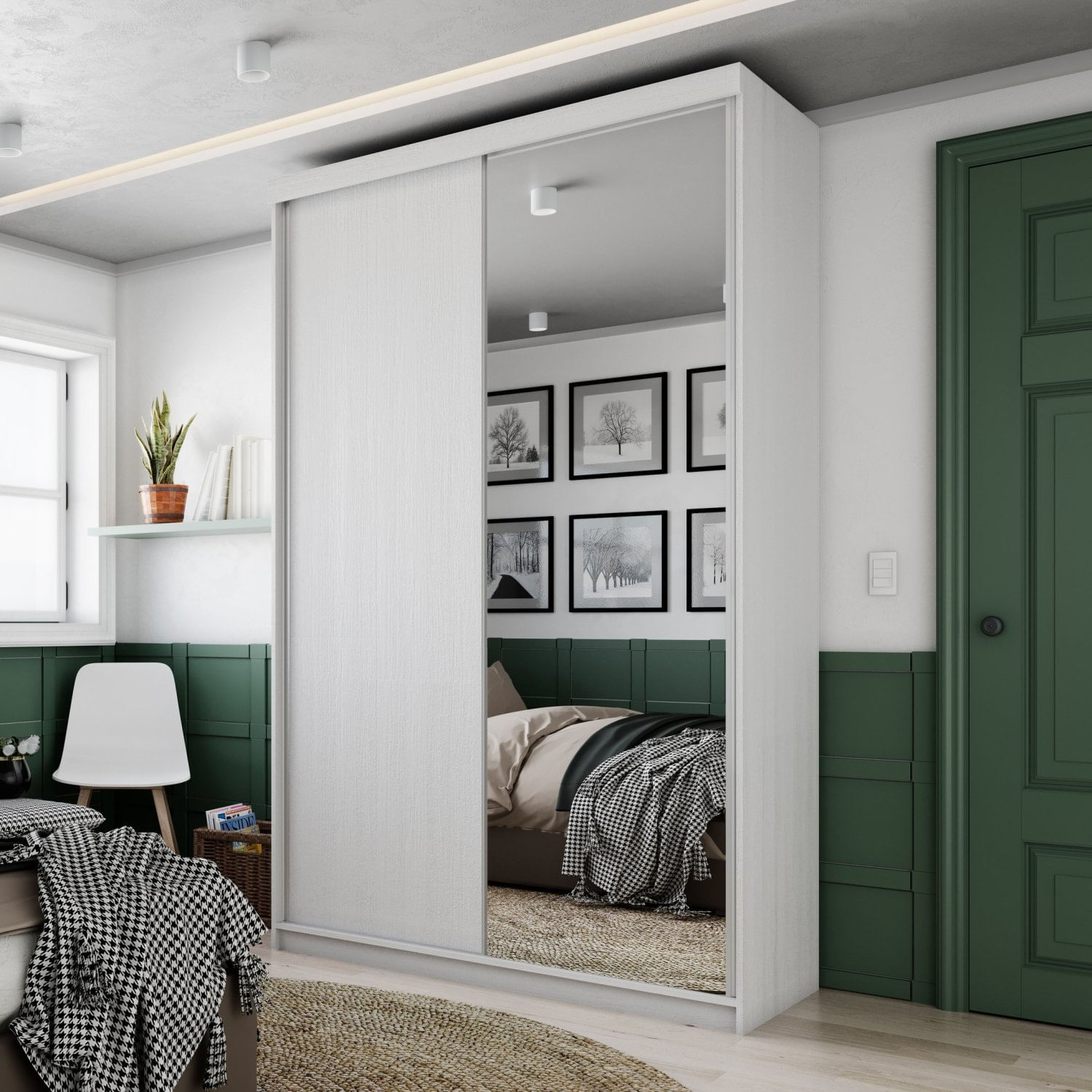 Guarda Roupa Solteiro Com Espelho 2 Portas Em Perfect Lugano Rr Moveis Branco Fosco