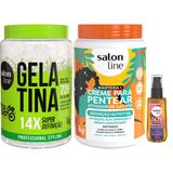 Kit Salon Line Gelatina 1kg + Creme De Pentear Definição Nutritiva 1kg + Óleo Capilar Super Óleos 42ml