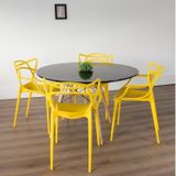 Conjunto Sala De Jantar Mesa Eiffel 120x75cm Tampo Mdf Com 4 Cadeiras Allegra Amarelo/preto