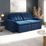 Sofá Cama Retrátil E Reclinável 4 Lugares 240cm Em Veludo Com Molas Palmeira Cabecasa Madeiramadeira Azul