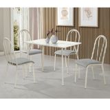 Conjunto Sala De Jantar Mesa 100x60cm Com 4 Cadeiras Flora Aço Nobre Móveis Cinza/off White