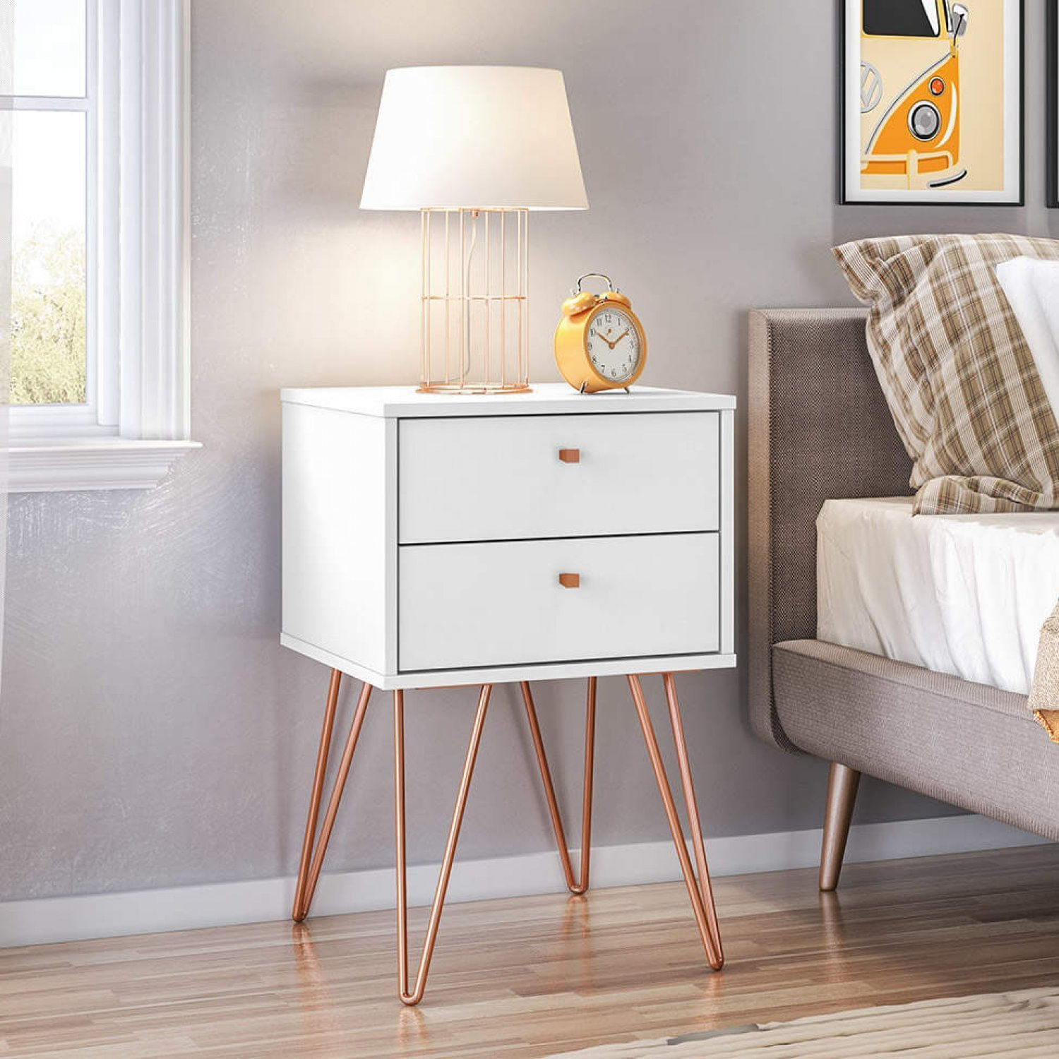 Mesa De Cabeceira 2 Gavetas Retro Bled Olivar Branco