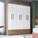 Guarda-roupa Casal 6 Portas 2 Gavetas Wood/branco Brilho