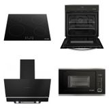 Conjunto De Cozinha Forno Mais Cooktop Indução, Coifa, Forno De Embutir E Micro-ondas. Preto