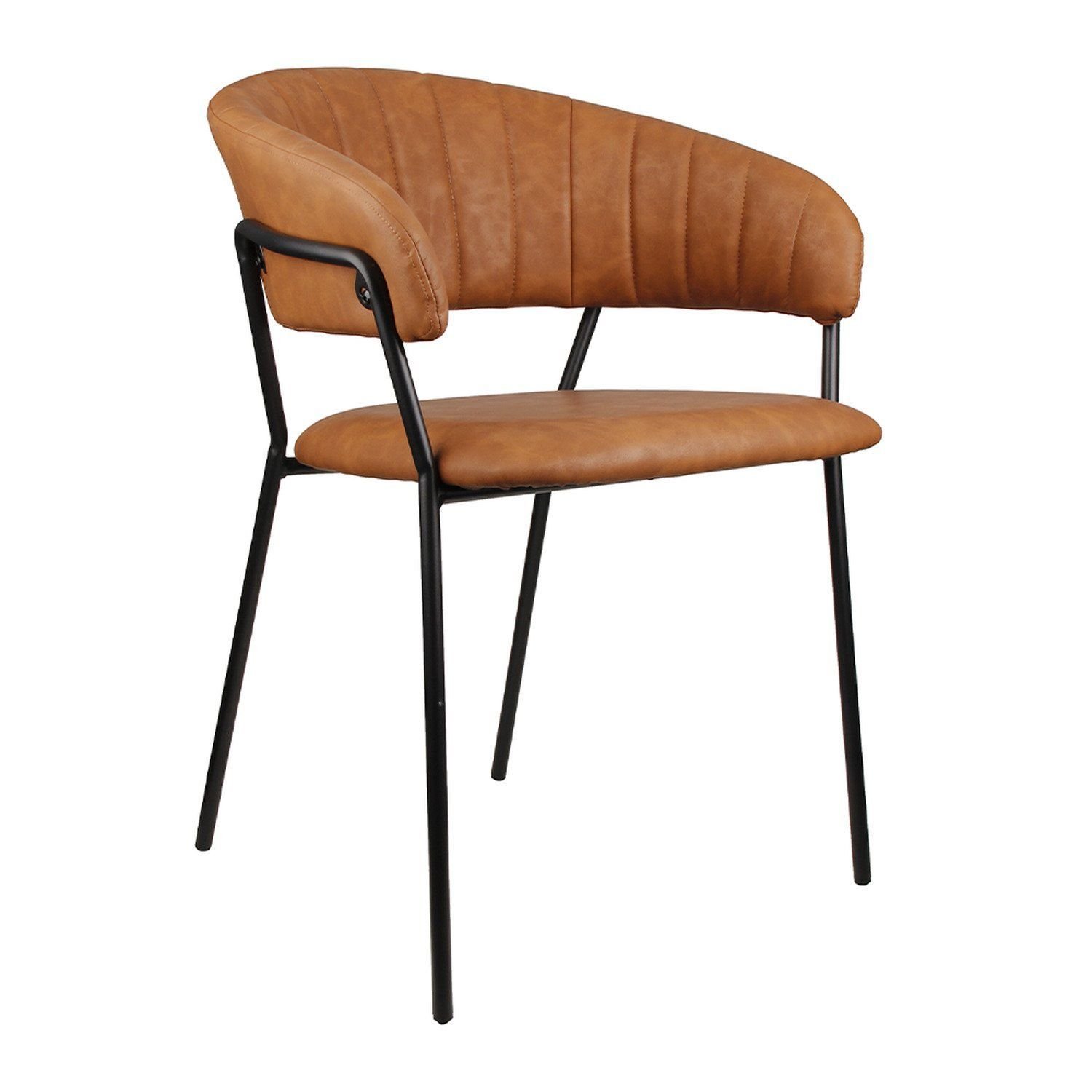 Cadeira Sala De Jantar Mara Com Braços Estofada Base Em Aço Pu Marrom