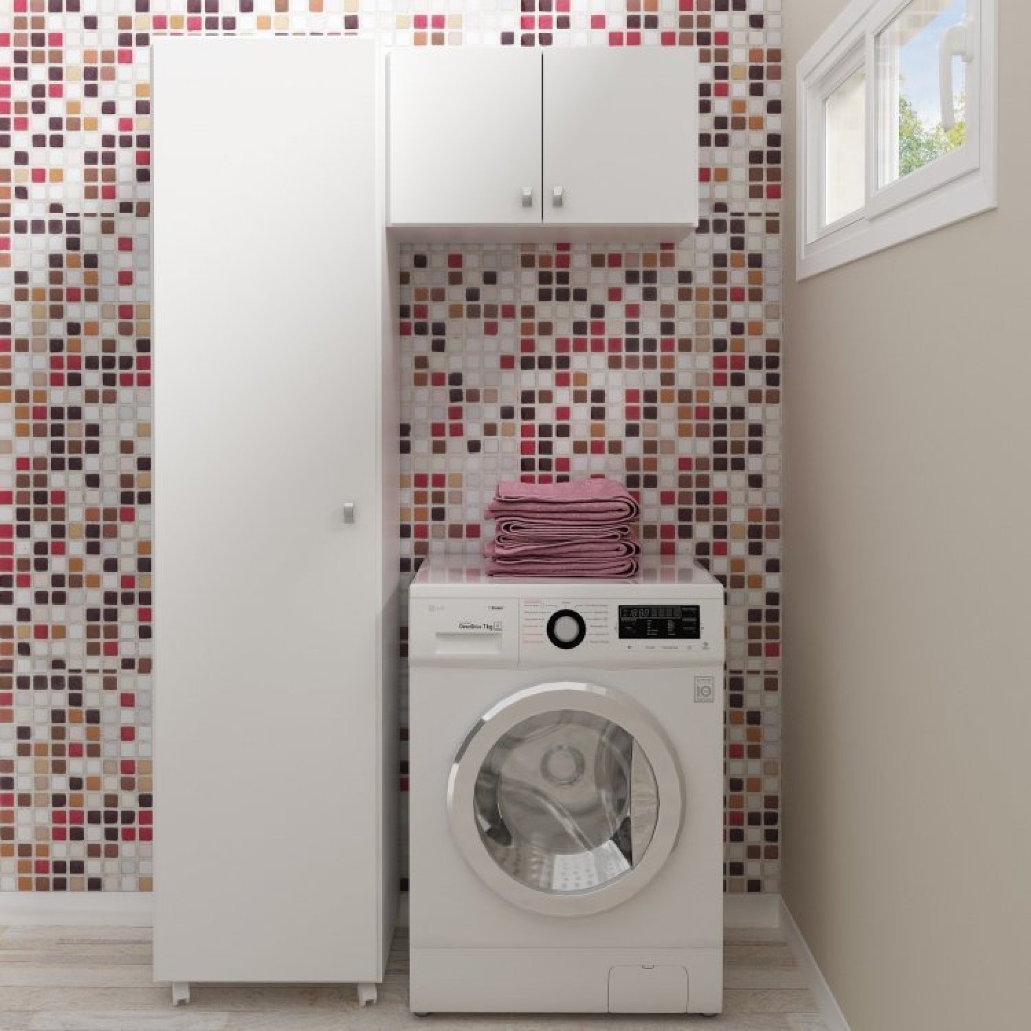 Conjunto Lavanderia Multiuso 2 Peças 1 Armário Aéreo Am3103 1 Armário Multiuso Am3100 Tecno Mobili