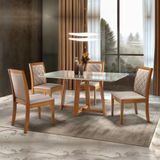 Conjunto Sala De Jantar Mesa E 4 Cadeiras Berlim Espresso Móveis Cinamomo/off White/suede Bege