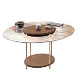 Mesa De Centro Redonda Tampo De Vidro Mindy H01 Castanho - Mpozenato