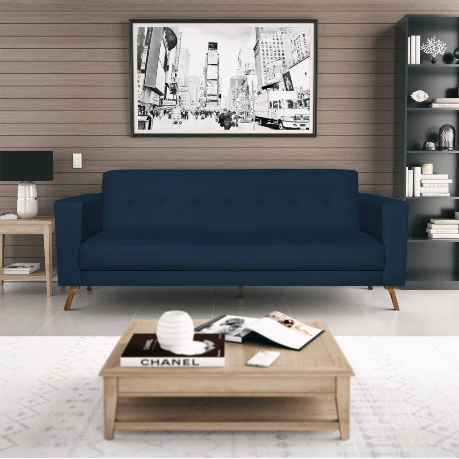 Sofá 3 Lugares 200cm Marisa Suede Yescasa Azul Marinho