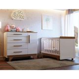 Quarto De Bebê Com Cômoda E Berço 100% Mdf Jolie Retrô Branco Brilho/carvalho