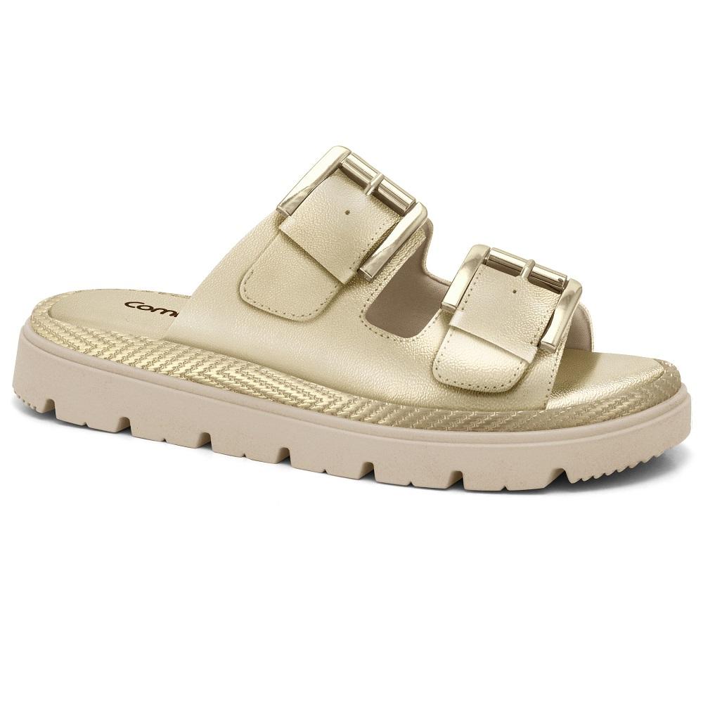 Tamanco Comfortflex Fivela Dupla Ref 2446402-14 Dourado 034