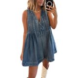Macacão Feminino Casual De Verão Perbai, Jeans, Decote Em V, Darkbl