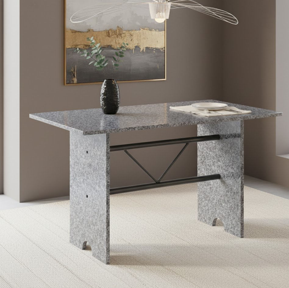 Mesa Para Cozinha 120x75cm Tampo Granito Soma Móveis Martelado Prata/ocre