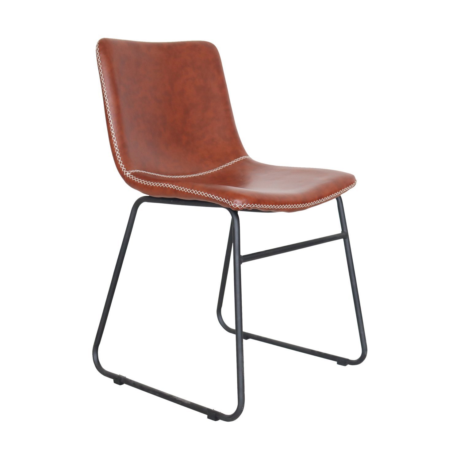 Cadeira Estofada Em Couro Vintage Espresso Móveis Conhaque