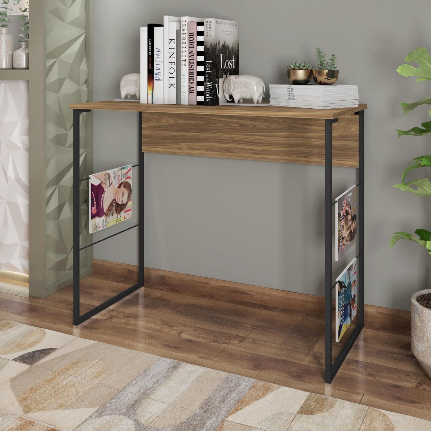 Revisteiro Recepção Steel 90,6cm Caemmun Preto/mel