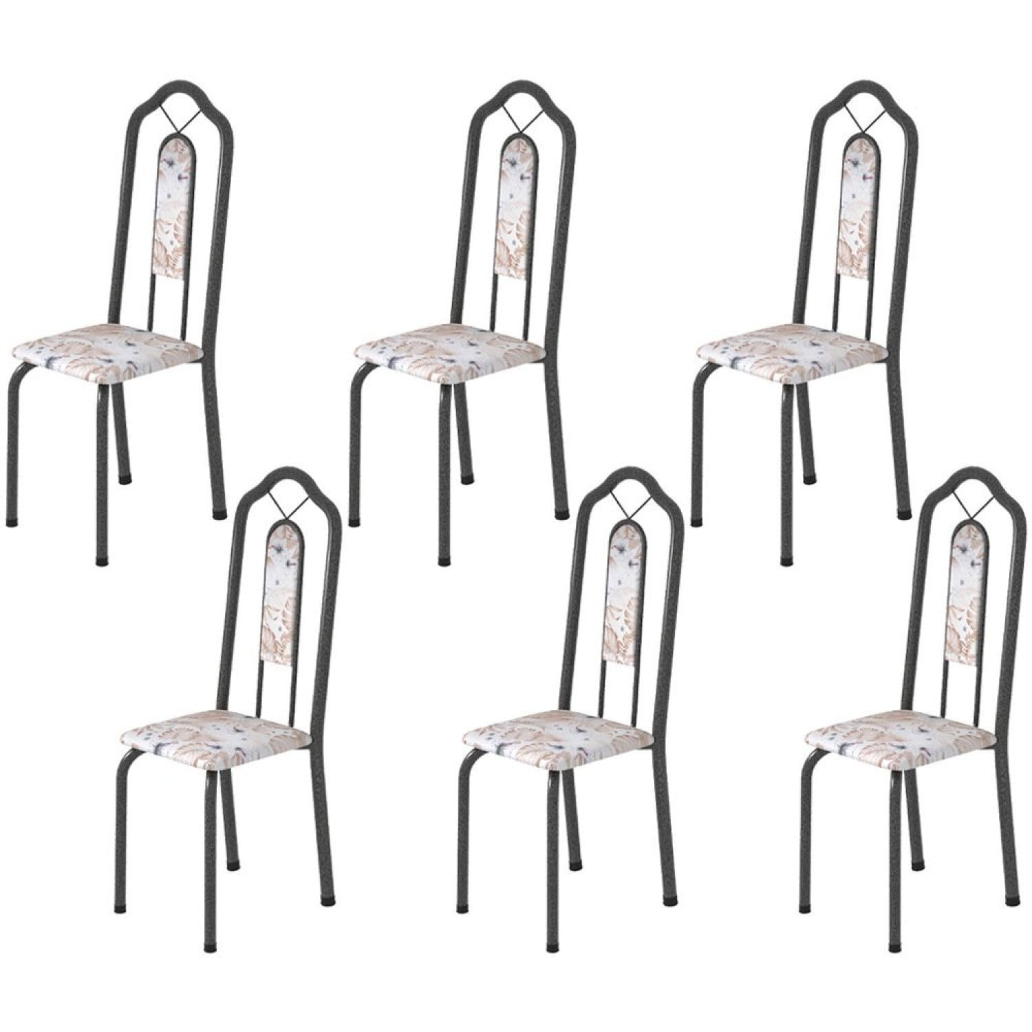 Kit 6 Cadeiras Tubular Bianca Soma Móveis Martelado Prata/botanic Bege