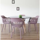 Conjunto Sala De Jantar Mesa Eiffel Redonda 120cm Tampo Mdf Com 4 Cadeiras Marcela Rivatti