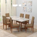 Conjunto Sala De Jantar 6 Lugares Madeira Eucalipto Safira Móveis Meneghetti Caramelo/chocolate