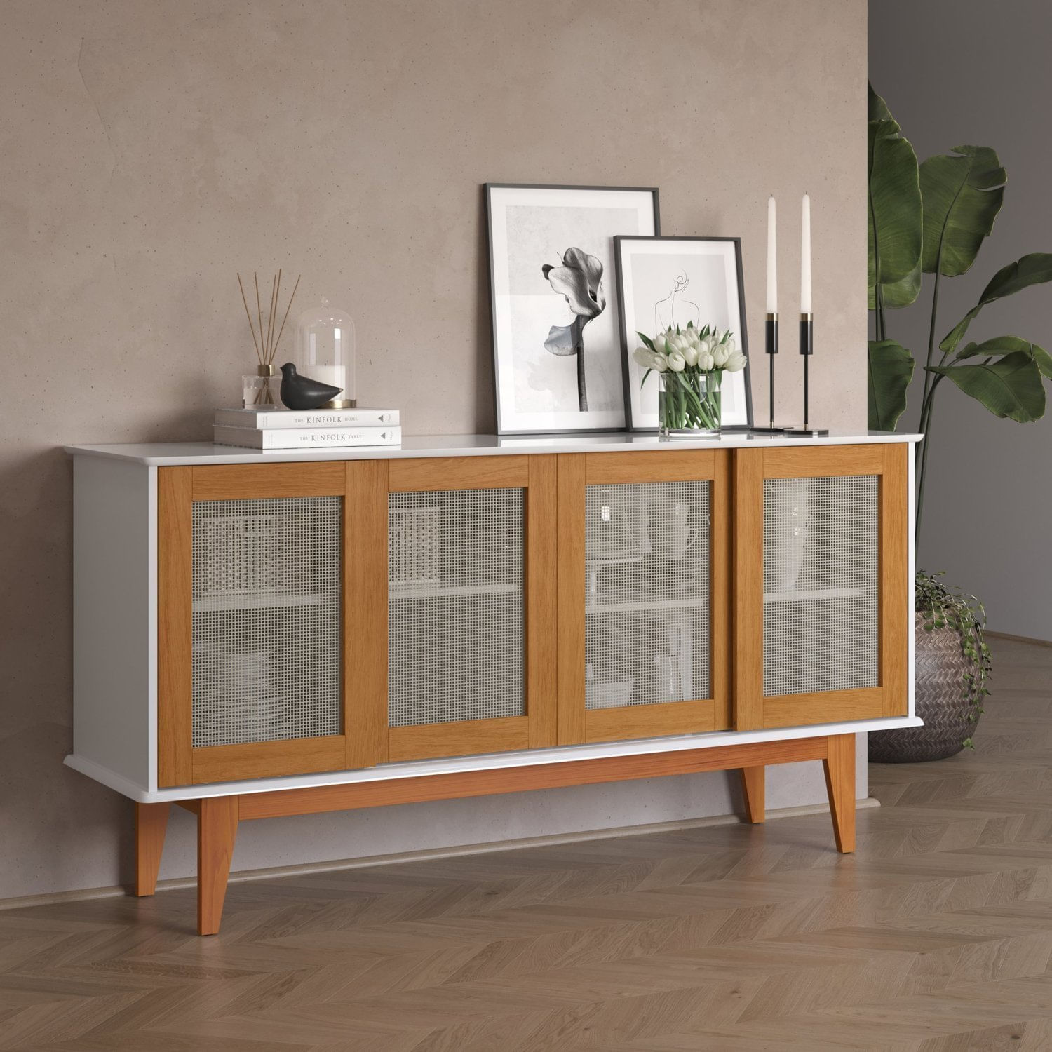 Buffet 4 Portas Detroit Tebarrot Branco/marrom