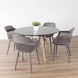 Conjunto Sala De Jantar Mesa Eiffel Redonda 120cm Tampo Mdf Com 4 Cadeiras Marcela Rivatti