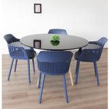 Conjunto Sala De Jantar Mesa Eiffel Redonda 120cm Tampo Mdf Com 4 Cadeiras Marcela Rivatti