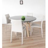Conjunto Sala De Jantar Mesa Eiffel Redonda 120cm Tampo Mdf Com 4 Cadeiras Amanda Rivatti