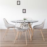 Conjunto Sala De Jantar Mesa Eiffel Redonda 120cm Tampo Mdf Com 4 Cadeiras Cloe Base Aço Rivatti