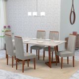 Conjunto Sala De Jantar 6 Lugares Madeira Eucalipto Ametista Móveis Meneghetti Caramelo/bege Claro