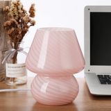 Candeeiro De Mesa Bsod Pink Mushroom Glass Stripe Cabeceira 18x15cm