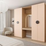 Guarda-roupa Modulado Joy 3 Peças Módulo Nichos Com 2 Gavetas, Penteadeira Com Espelho E Cabideiro Com N Salmão/avena