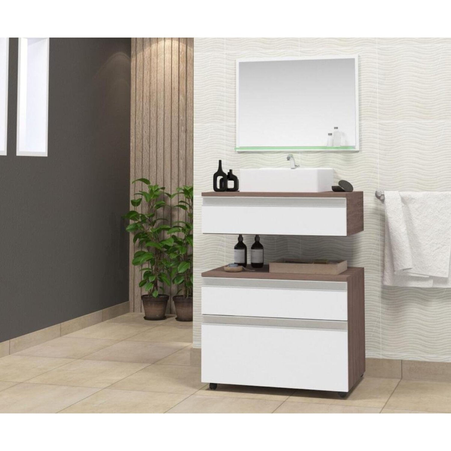 Gabinete Para Banheiro Com Cuba E Espelheira 60cm Safira Contarini Branco