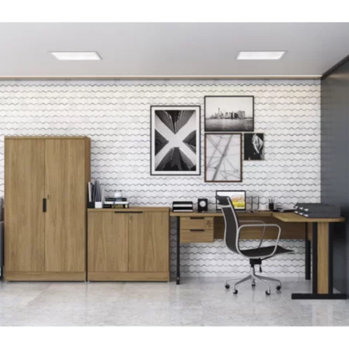 Conjunto Home Office 3 Peças Com Escrivaninha, Balcão E Armário Kappesberg Itapua
