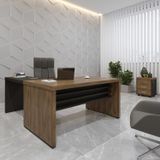 Conjunto Escritório 2 Peças 1 Mesa Em L Tamburato 160cm 1 Gaveteiro Marrom/preto